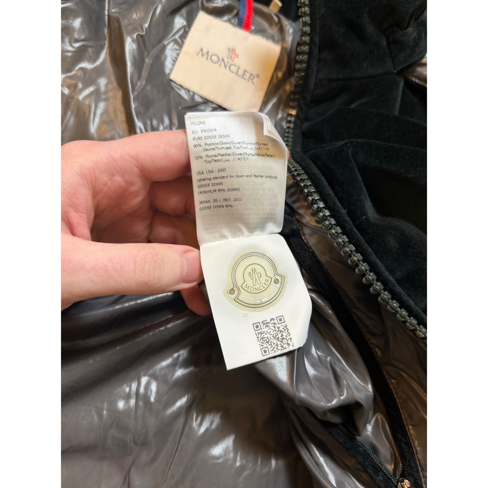 Moncler May Velvet Down Jacket Black Size L (3) - Picture 7 of 7